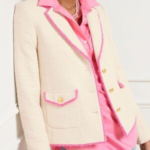 Talbots Cream Tweed Jacket with Pink Trim